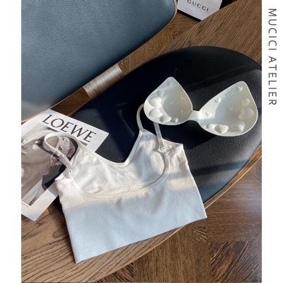 SUNTEK黑色美背小吊带背心女夏外穿带胸垫白色u型内搭打底抹胸内衣上衣t