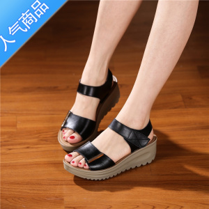 SUNTEK凉鞋女2023新款坡跟韩版百搭孕妇妈妈鞋鱼嘴厚底魔术贴护士鞋