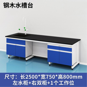 易企采 250CM钢木水槽台A款 实验室测试化验操作工作台耐酸碱试剂台 单位:张
