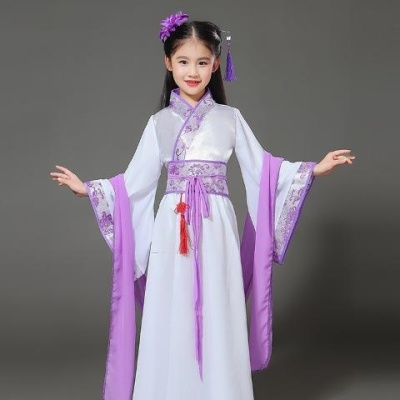 七斓[买一送十]儿童古装女汉服女童仙女裙汉服公主贵妃小女孩演出服