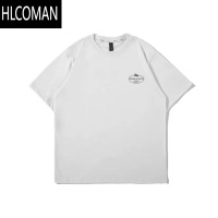 HLCOMAN墨绿色背面印花短袖T恤男士夏季日系复古潮流宽松ins半袖