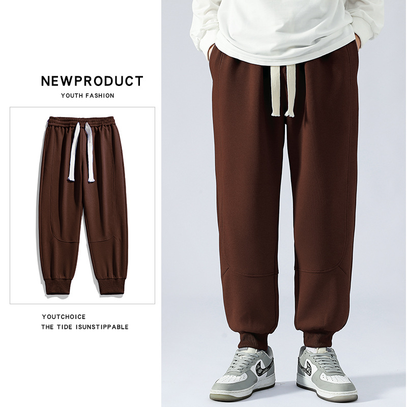 春秋季新款休闲裤男士纯色韩版潮流百搭裤子抽绳束脚宽松运动长裤_1