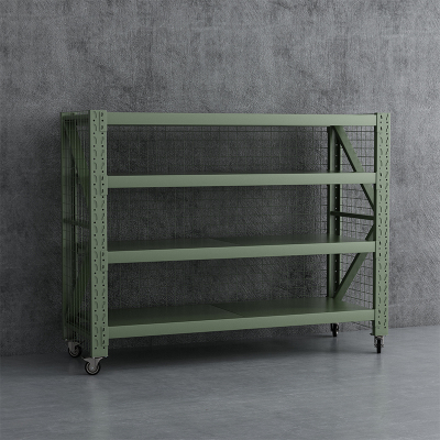 臻远 ZYJJ-HJ-084 可移动货架库房置物架带轮重型货架四层后背带网2000*800*1600mm/300kg