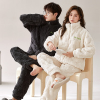 情侣睡衣女款春秋冬季珊瑚绒加厚加绒保暖一男士一女士家居服套装