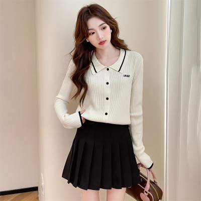 [清仓1折价42.9元,不叠加优惠券]唐狮刺绣翻领薄款毛衣开衫女新款早秋穿搭奶杏色针织外套qd