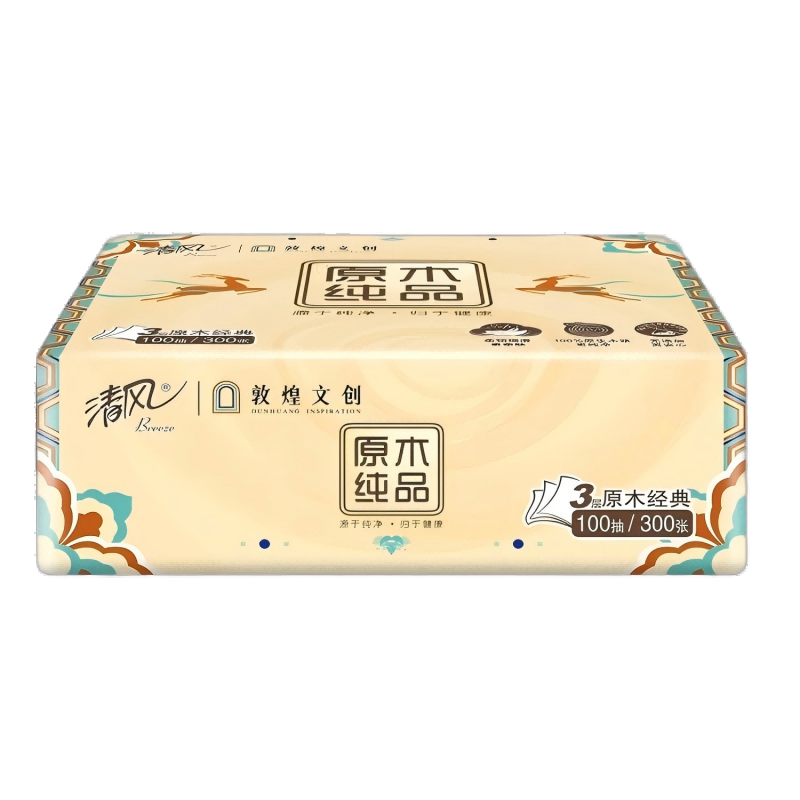 清风原木敦煌联名3层100抽2包散包天然健康家用必备
