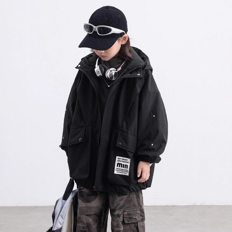 男童夹棉外套秋冬新款加厚男孩连帽派克服儿童户外防水冲锋衣