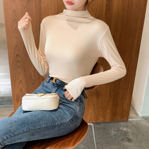 新款半高领保暖内衣女上衣秋季内搭打底衫黑白纯色可外穿长袖秋衣