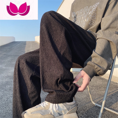 七斓白色褶皱美式高街裤子男款潮牌痞帅高级感小众设计感休闲长裤