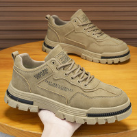 新款低帮男士厚底休闲运动鞋街头系带户外徒步工装风工作鞋男