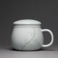 影青陶瓷景德镇茶水分离茶具同心过滤带盖子办公室家用泡茶杯 三维工匠 节节高升