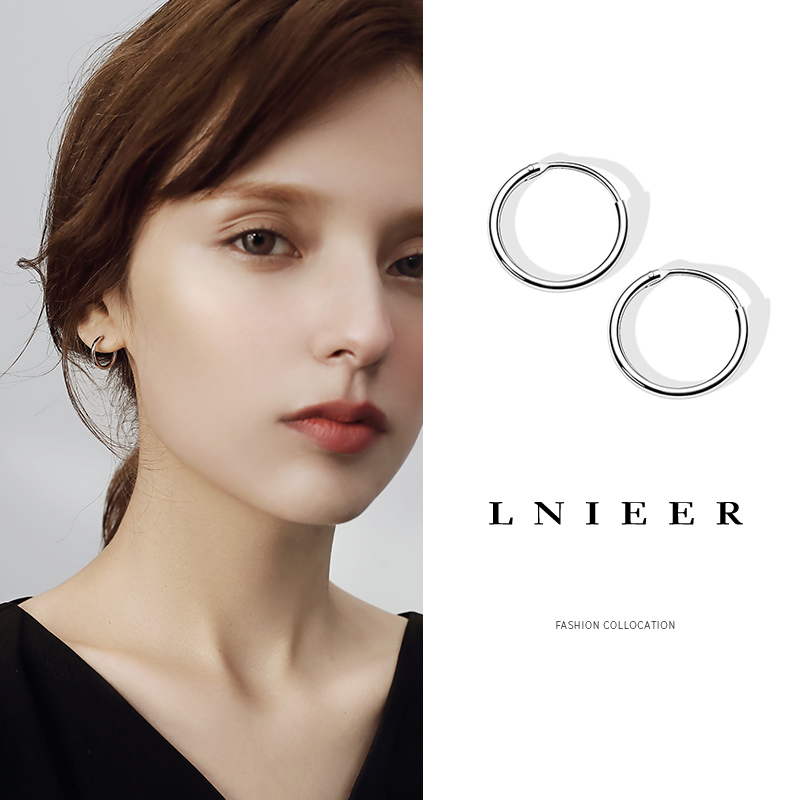 S925纯银耳圈圆圈耳环女耳钉素圈2025新款小耳扣网红耳饰送女朋友老婆情人节七夕生日礼物