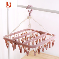 三维工匠32夹折叠衣架成人塑料多夹子儿童宝宝袜子架挂家用晒架防风晾衣架