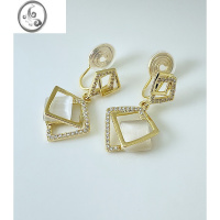 JiMi极简风轻奢高级感几何错落棱形猫眼石耳夹女无耳洞蚊香盘无痛耳环