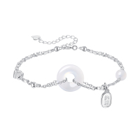 轻奢品牌 天然白玉髓珠宝时尚饰品碎银平安扣手链圣诞节礼品生日礼物送女生女士媳妇