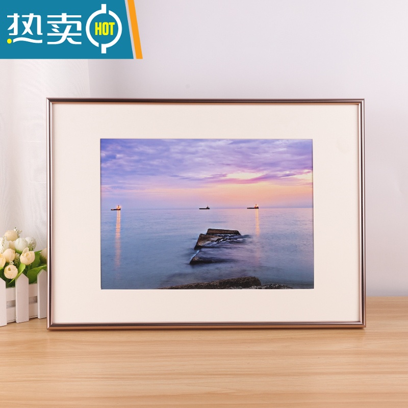 敬平简约窄边铝合金画框装裱8k4开A2海报外框定制A3相框挂墙拼图框架 圆弧面702玫瑰金 (40*50cm)送无痕墙钉