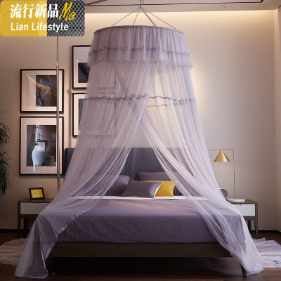 圆顶蚊帐家用落地1.5m1.8米单双人加密吊顶支架公主风免安装帐子 三维工匠
