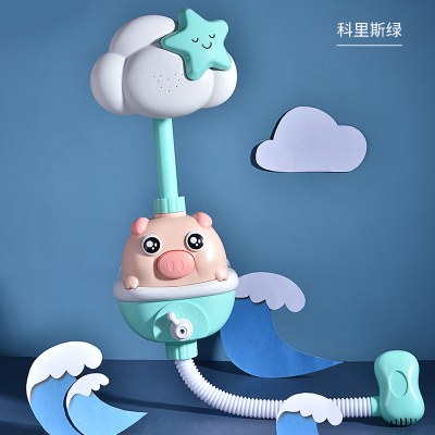 儿童洗澡戏水玩具花洒电动可循环出水淋浴室宝宝喷水玩具1-2-3岁4绿色小猪洗澡花洒带音乐电动喷水-收藏加购送泡泡机