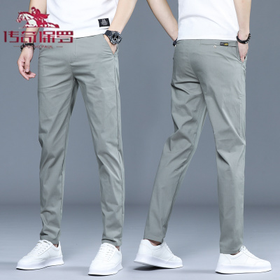 传奇保罗春季男士休闲裤薄款弹力时尚帅气新款修身小脚长裤子男装