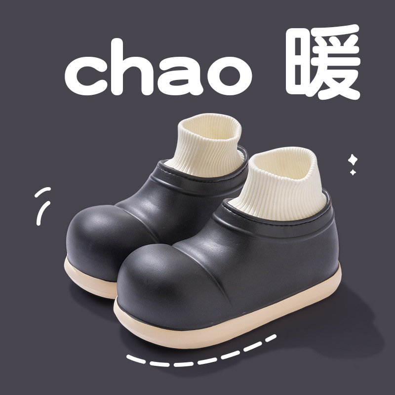 女鞋冬季加绒居家户外休闲厚底百搭棉鞋可爱风套脚保暖雪地靴