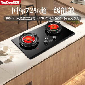 红日(RedSun)家用燃气灶 双边180min独立定时 国标72%超一级能效 厨房猛火红外线燃气双灶 EX38B液化气