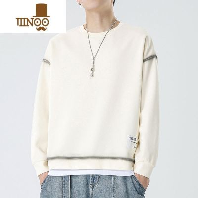 YANXU2023新款圆领卫衣男士宽松潮牌情侣长袖上衣假简约T恤