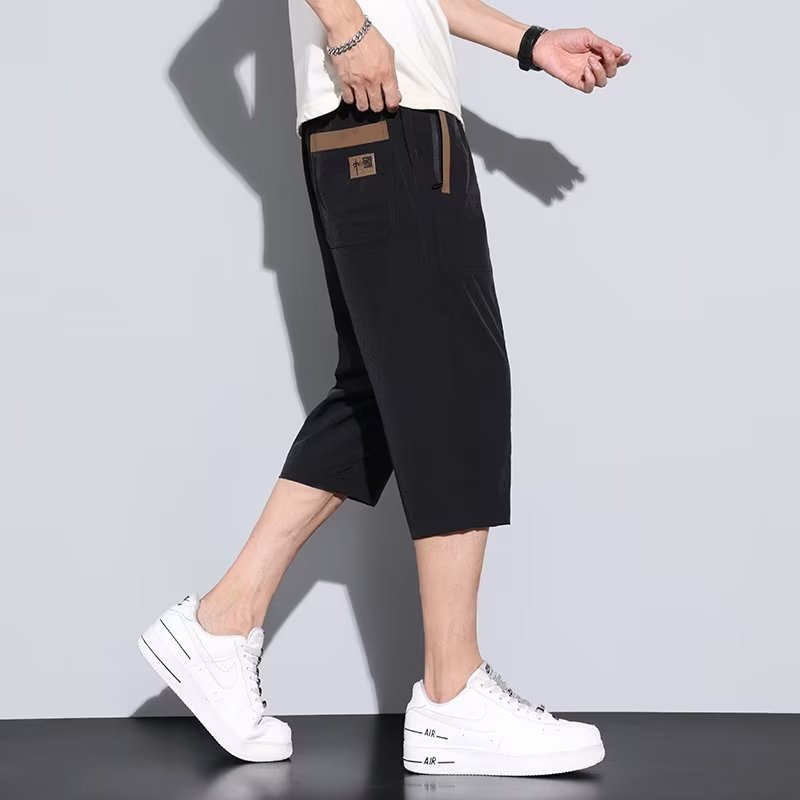 七分裤新款男装夏季冰丝裤男士休闭个性刺绣透气短裤