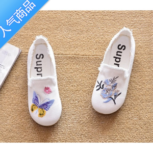 SUNTEK2023新款夏季平跟单鞋豆豆鞋平底小布鞋懒人鞋帆布渔夫小白鞋女