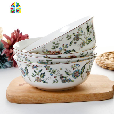 家用碗4只装 大碗汤碗6英寸面碗陶瓷碗米饭碗套装微波炉餐具 FENGHOU 纯白6英寸面碗(4只装)