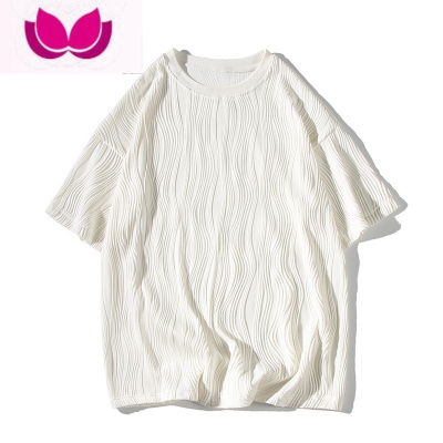 七斓滑料冰丝短袖t恤男夏季ins潮牌宽松大码衣服速干潮流圆领半袖体恤