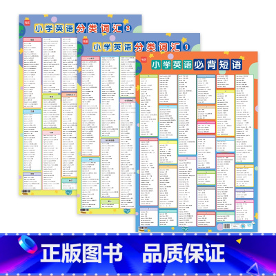 小学英语必背短语+分类词汇(3张) 小学通用 [正版]易蓓小学英语分类词汇三四五六年级小学英语单词汇总表英语入门自学零基