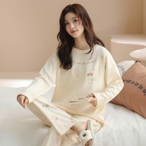 纯棉睡衣女款2025新款春秋季长袖全棉可外穿休闲家居服套装冬