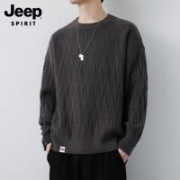 吉普男士毛衣2025年春季宽松扭花圆领针织上衣服新款潮流毛线衣男