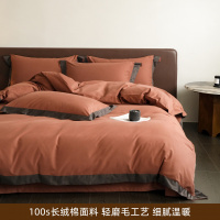 100S秋冬保暖轻奢感工艺四件套简约磨毛被套纯棉加厚床单