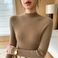 无缝一线成衣抽条紧身安迪绒女装半高领打底上衣女毛衣打底衫