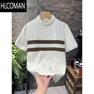 HLCOMAN黑白拼色男士Polo衫夏季高级感轻熟风衬衫领T恤休闲翻领短袖男款