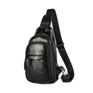 MKJ2023新款男士胸包潮流胸包潮包 潮男款真皮皮质斜挎包男生单肩包旅行包小包 黑色-胸包