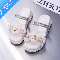 SUNTEK两穿凉鞋女仙女风2023年新款夏季时尚百搭水钻花朵厚底外穿凉拖鞋