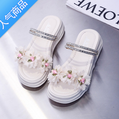 SUNTEK两穿凉鞋女仙女风2023年新款夏季时尚百搭水钻花朵厚底外穿凉拖鞋