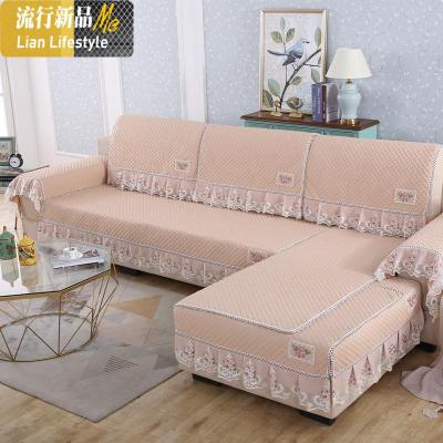 沙发垫四季通用型布艺坐垫简约防滑沙发罩沙发套全包萬能套 三维工匠 香槟 1+3+3人三片装