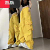 YIBUSHENG美式复古日系工装裤女春季高腰阔腿设计感小众宽松休闲直筒长裤潮
