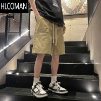 HLCOMAN短裤男夏季薄款直筒宽松工装裤男生休闲五分裤卡其色运动裤子