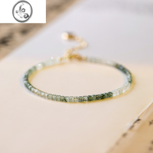 JiMi绿发金14K包金手链手工饰品小众礼物绿色珠女复古ins风礼 适合手围1418cm