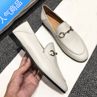 SUNTEK马衔扣乐福鞋黑色平底单鞋女春秋英伦小皮鞋一脚蹬鞋大码