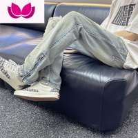 七斓高街vibe美式裤子潮牌男夏季江浙沪穿搭复古破洞牛仔裤拉链开叉裤