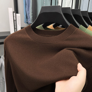 含山羊绒蚕丝针织打底衫男春季新款纯色圆领薄款男士针织衫