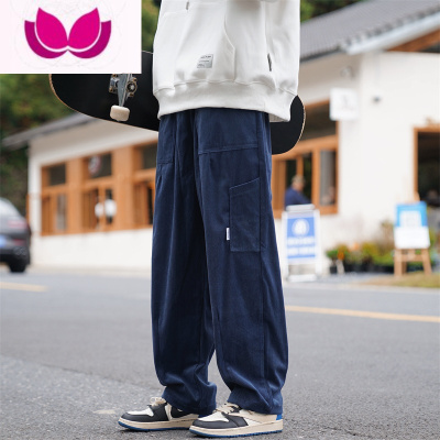七斓ins潮牌工装裤男日系纯色宽松阔腿裤直筒港风复古休闲裤子