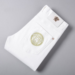 意大利高端牛仔裤男士春夏季薄款修身小脚裤潮牌深蓝色休闲长裤子