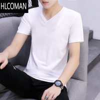 HLCOMAN2025夏季新款t恤男士短袖V领修身韩版潮流打底衫体恤白色半袖