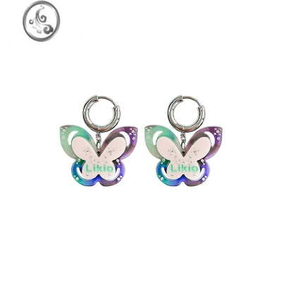 JiMiLikio 原创设计 梦境蝴蝶撞色镂空耳环 耳饰耳钉高级感醋酸珍珠